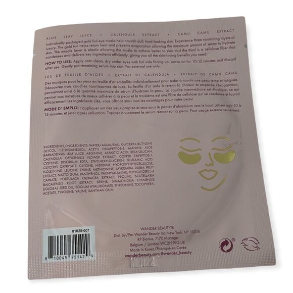 NWT Wander Beauty Baggage Claim Gold Eye Masks - Picture 2 of 2